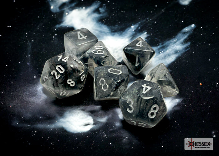 Borealis Light Smoke/silver Luminary Polyhedral 7-Dice Set - Image 1 - Dice & Accessories - Image - Pop Weasel