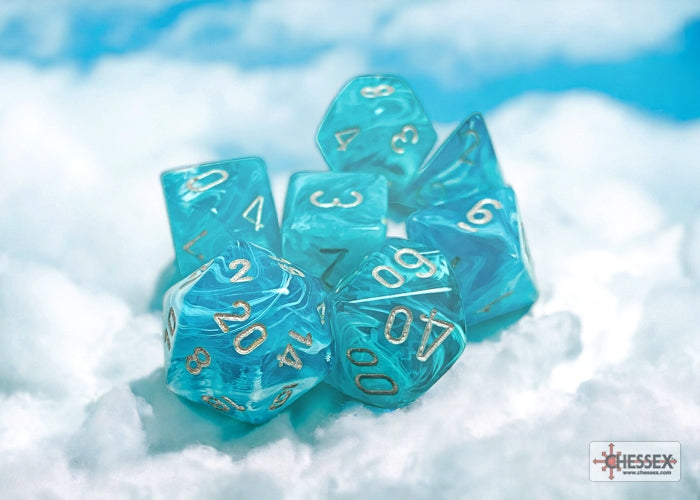 Cirrus Aqua/silver Polyhedral 7-Dice Set - Dice & Accessories - Image - Pop Weasel