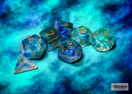 Nebula Oceanic/gold Luminary Polyhedral 7-Dice Set - Image 1