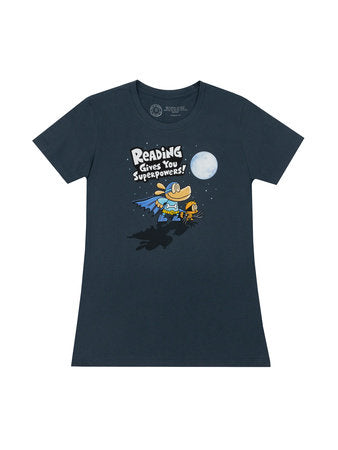 Dog Man: Reading Gives You Superpowers Women's Crew T-Shirt Small - Clothing - Image - Pop Weasel