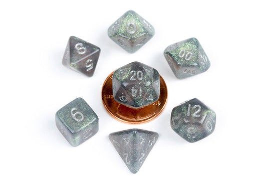 Stardust Gray w/ Silver Numbers 10mm Mini Poly Dice Set - Image 1
