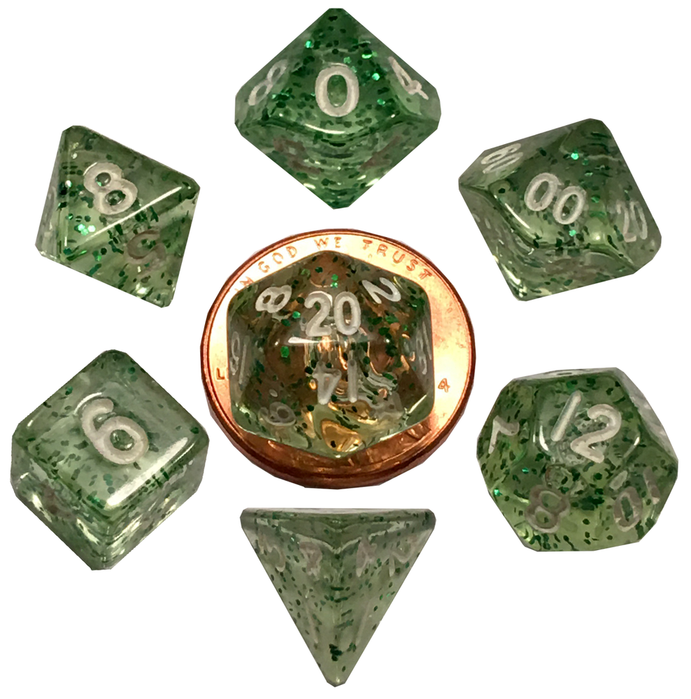 Ethereal Green 10mm Mini Polyhedral Dice Set - Image 1 - Dice & Accessories - Image - Pop Weasel