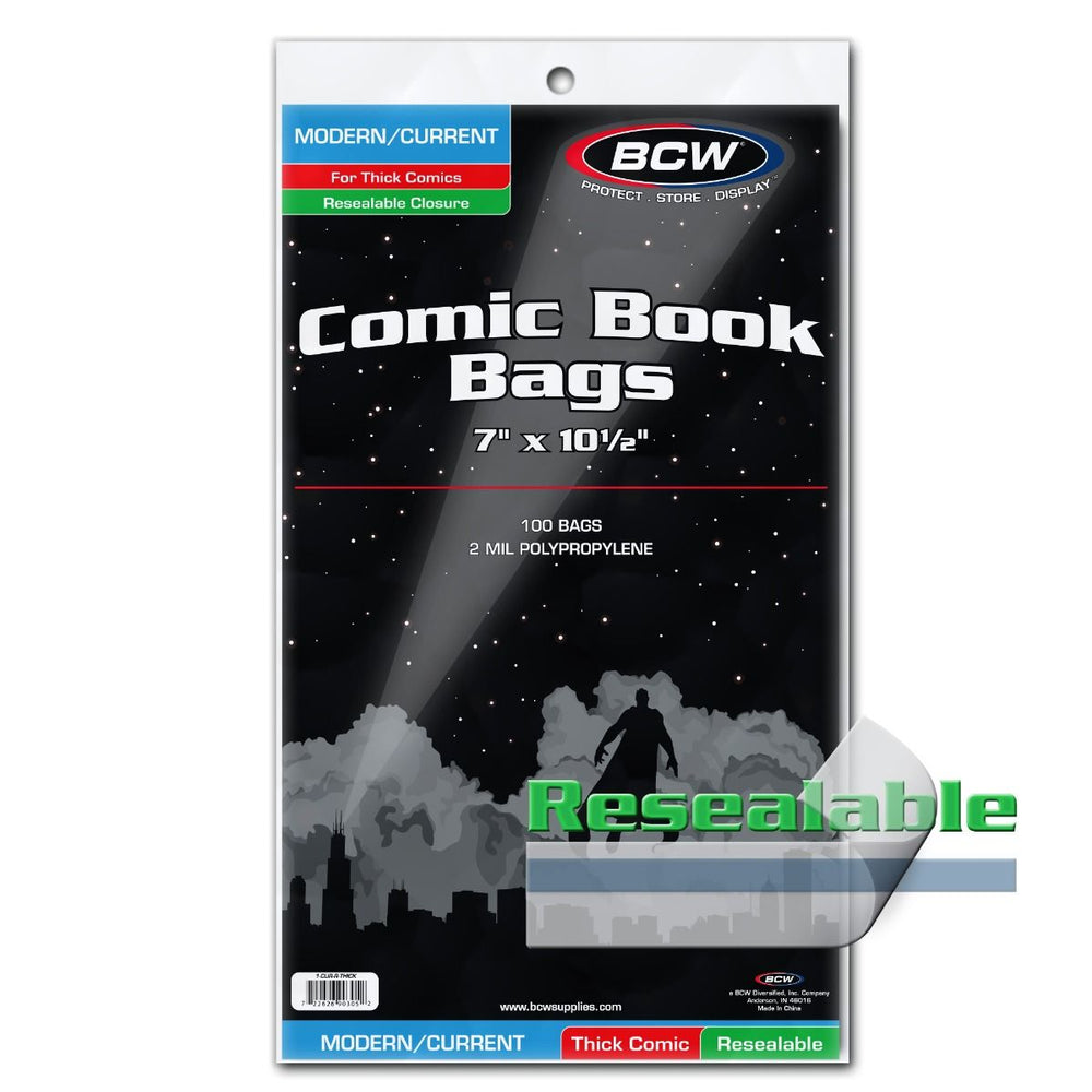 BCW Comic Book Bags Resealable Modern/Current Comic Books Thick (7" x 10" 1/2) (100 Bags Per Pack) - Supplies - Image - Pop Weasel