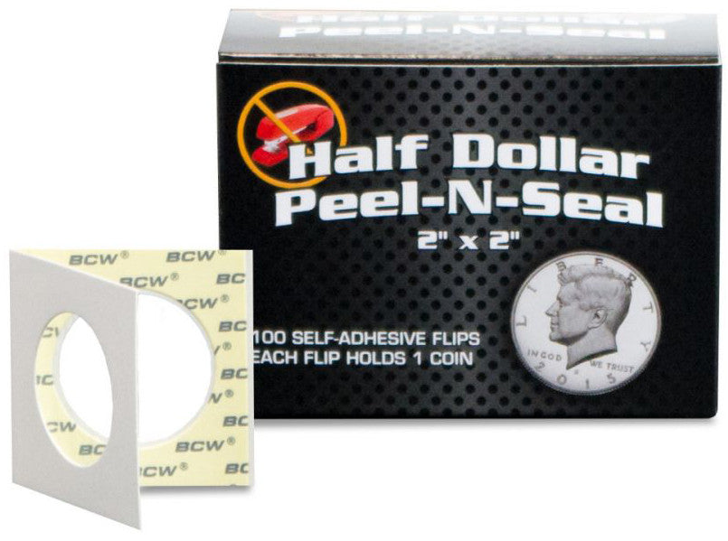 BCW Peel n Seal Paper Flips Adhesive Half Dollar (2" x 2") (100 Flips Per Box) - Collectable Storage - Image - Pop Weasel