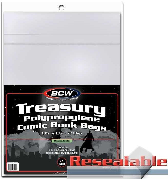 BCW Comic Book Bags Resealable Treasury Comic Books (10" 1/2 x 13" 1/2) (100 Bags Per Pack) - Supplies - Image - Pop Weasel