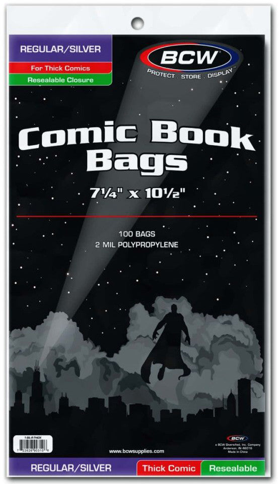 BCW Comic Book Bags Resealable Regular/Silver Age Comic Books Thick (7" 1/4 x 10" 1/2) (100 Bags Per Pack) - Supplies - Image - Pop Weasel