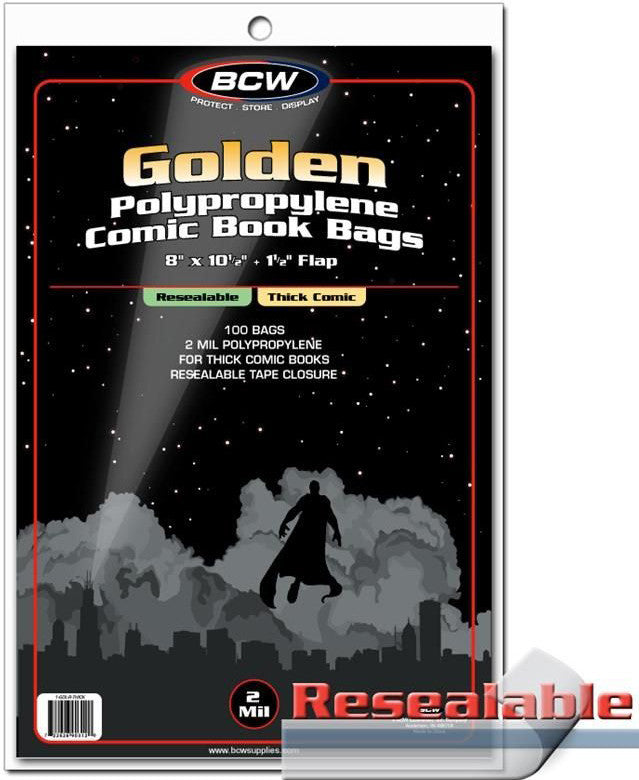 BCW Comic Book Bags Resealable Golden Age Comic Books Thick (8" x 10" 1/2) (100 Bags Per Pack) - Supplies - Image - Pop Weasel