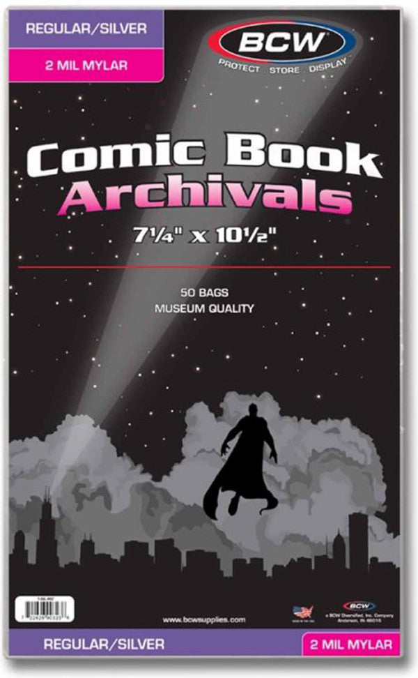 BCW Comic Book Mylar Bags Regular and Silver Age Comics 2 MIL (7" 1/4 x 10" 1/2) (50 Bags Per Pack) - Comic Accessories - Image - Pop Weasel