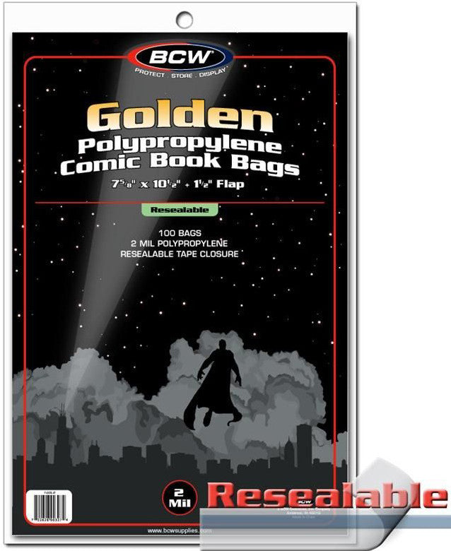 BCW Comic Book Bags Resealable Golden Age Comic Books (7" 5/8 x 10" 1/2) (100 Bags Per Pack) - Supplies - Image - Pop Weasel